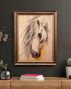 Hand-painted oil color artwork of a horse in profile with expressive brushstrokes and natural tones